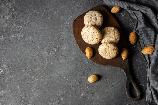 Almond cookie Acibadem with almond on rustic background, turkish cooky