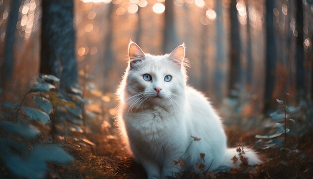 White Cat In The Woods, 16:9 Widescreen Backdrop / Wallpaper