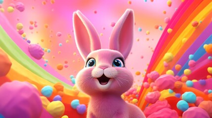 Obraz premium cartoon hare on a fairy tale background.