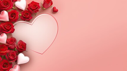 red hearts and roses against a bright and colorful backdrop, a pink background to create a visually striking scene, leaving ample space for text to convey messages of love and affection. - obrazy, fototapety, plakaty