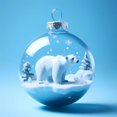 Winter Enchantment: Christmas Glass Bauble with Polar Bear in the Forest