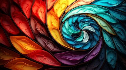 Stained glass window background with colorful whirlpool abstract.