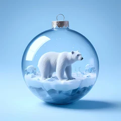 Foto op Canvas Winter Encounter: Christmas Glass Bauble with Polar Bear on the Snow © Simstock