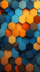 A vibrant pattern of blue and orange hexagons