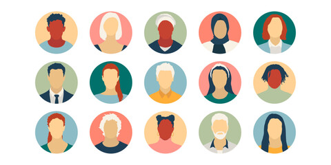 Icons set of different people. Community of multicultural and multiethnic people, business concept - obrazy, fototapety, plakaty