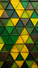 A vibrant display of yellow and green triangles - obrazy, fototapety, plakaty