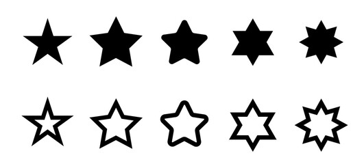 Stars collection. Star vector icons. Black set of Stars isolated on white background.