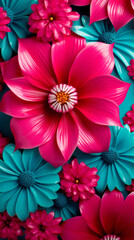 Fototapeta premium A turquoise and magenta striped pattern with a floral shape in the center