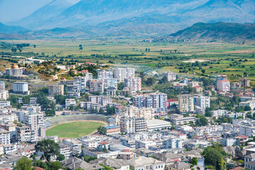 View over city of Gjirokastra in albania