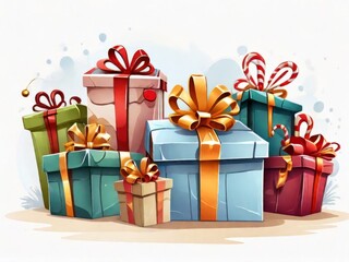 Merry gifts for Christmas: cartoon style on a white background