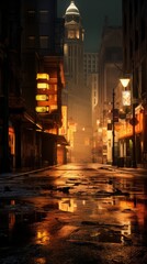 Fototapeta na wymiar Night city, empty city streets after sunset