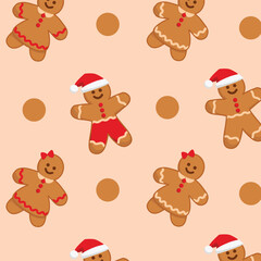 Fototapeta premium Vector illustration, vector seamless Christmas pattern with gingerbread men