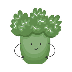 Vector Illustration for Children Healthy Nutrition with a Cute Cartoon Funny Broccoli. Baby Vegetable Character or Mascot