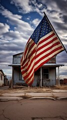 Fototapeta premium American flag outside a private home, US presidential election, pride in your country