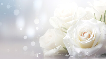 delicate white roses on a blurred background