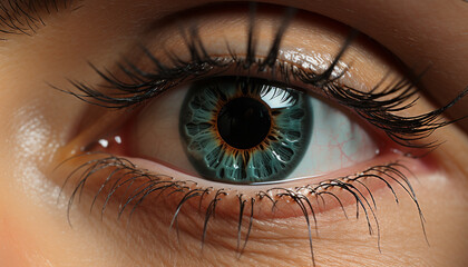 Naklejka premium Beautiful caucasian woman staring into the camera with green eyes generated by AI