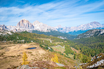 Alpine landscape near Passo Giau in Italy's Dolomites in the direction of Cortina d Ampezzo
