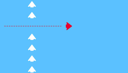 The red arrow is changing its path. It is moving towards change. business creativity new idea discovery innovation technology. new year idea concept.