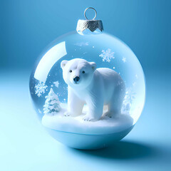 Winter Cub: Christmas Glass Bauble with Young Polar Bear on the Snow