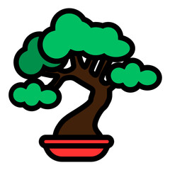 Bonsai Colored Outline Icon Design Vector