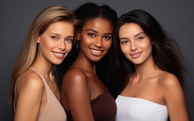 Obraz premium Portrait of young multiracial beautiful smiling women standing together