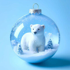 Winter Embrace: Christmas Glass Bauble with Polar Bear Cub