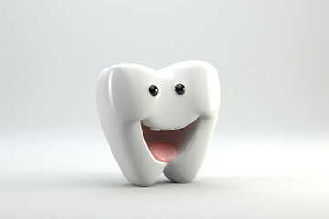 3d white people tooth, kid. Toy tooth, isolated on white background. 