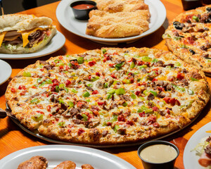 Cheesesteak Pizza with a Delicious Variety of Food Choices