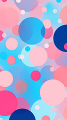 A pattern of polka dots in shades of pink and blue