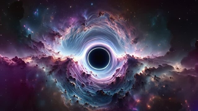 A black hole absorbs matter. Flight to a black hole. Flying through nebulae. Interstellar space