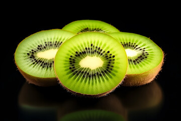 Vivid Kiwi Fruit Close-Up on Black Background