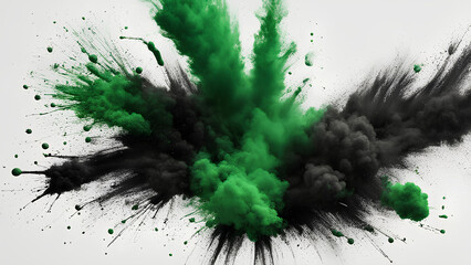 Illustration of Black and green powder explosion on the ash white background 