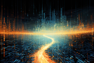 streams of binary code flowing like rivers in an abstract illustration