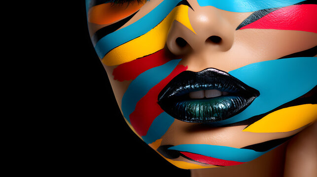 Caras pintadas de modelos en primer plano de varios colores.