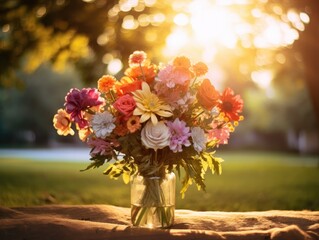 A vase filled with flowers sitting on top of a table. Generative AI.