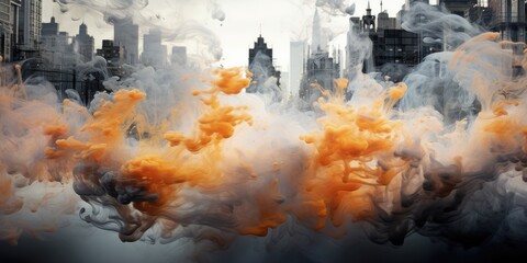 A picture of a city with a lot of smoke. Generative AI.