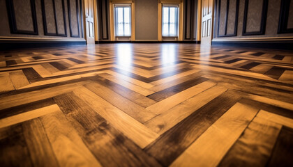 Luxury apartment with parquet flooring and modern architecture design generated by AI