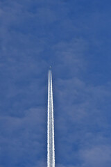 Dual Contrail at 32,000 feet on major North South airline corridor in Eastern California 