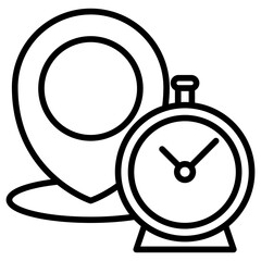 Clock black outline icon, related to transportation, ride sharing theme.