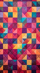 A pattern of multicolored squares arranged in a quilt-like pattern