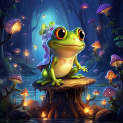 the magical world of cute little frogs who live in a big tree, AI Generative.