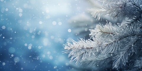 Snowy Pine Branches. Winter Christmas background