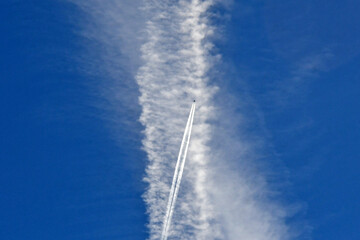 New contrail below degrading old contrail, North-South Air Corridor, Eastern California 