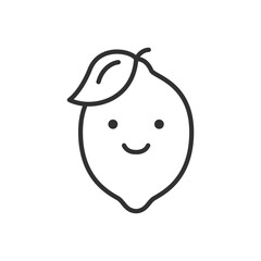 Lemon character, linear icon, smiles. Line with editable stroke