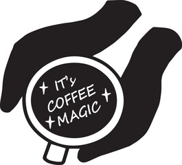 Vector cafe house doodles coffee stickers, cafeteria, line art vector, coffee cup, favorite, stickers for coffee shop, it's coffee magic, cup in hands 
 