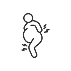 An overweight person and back and knee joint pain, linear icon. Line with editable stroke