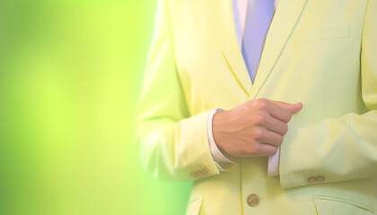 Successful businessman holding yellow jacket, gesturing with confidence outdoors generated by AI