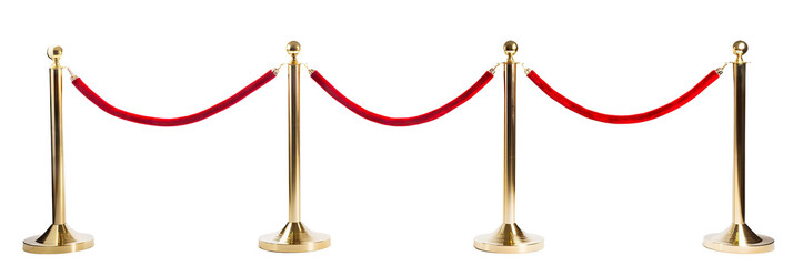 Stanchions with red velvet ropes, cut out - obrazy, fototapety, plakaty