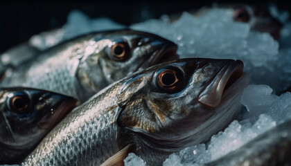 Fresh seafood, close up fish, nature gourmet catch of fish generated by AI