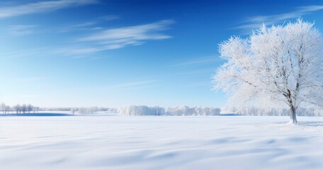 A clear blue sky over a serene winter landscape, illuminated by bright daylight. Generative AI